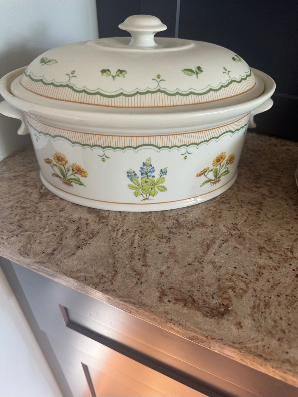 Georges Briard Floral Ceramic Covered Casserole Dish with Plates